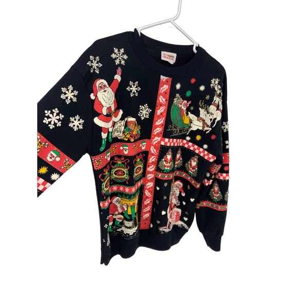 Vtg Nut Cracker Christmas Santa White Puff Paint Holidays Crewneck Sweater Sz S - Picture 2 of 8